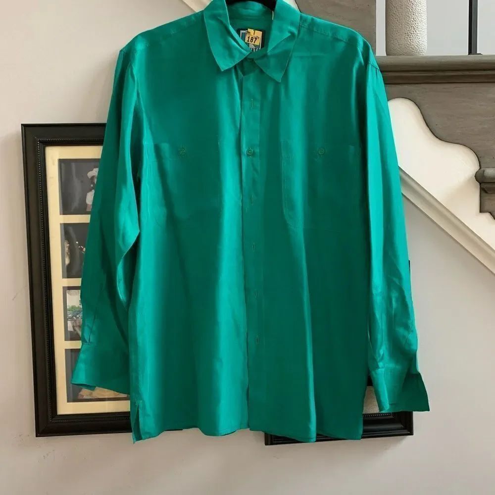 Vintage In Private Green Silk Button Down Shirt sz S EUC